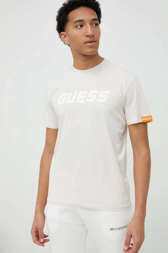 μπεζ Μπλουζάκι Guess Ανδρικά