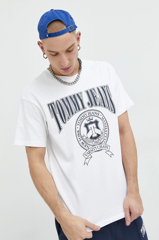 biały Tommy Jeans t-shirt bawełniany Męski