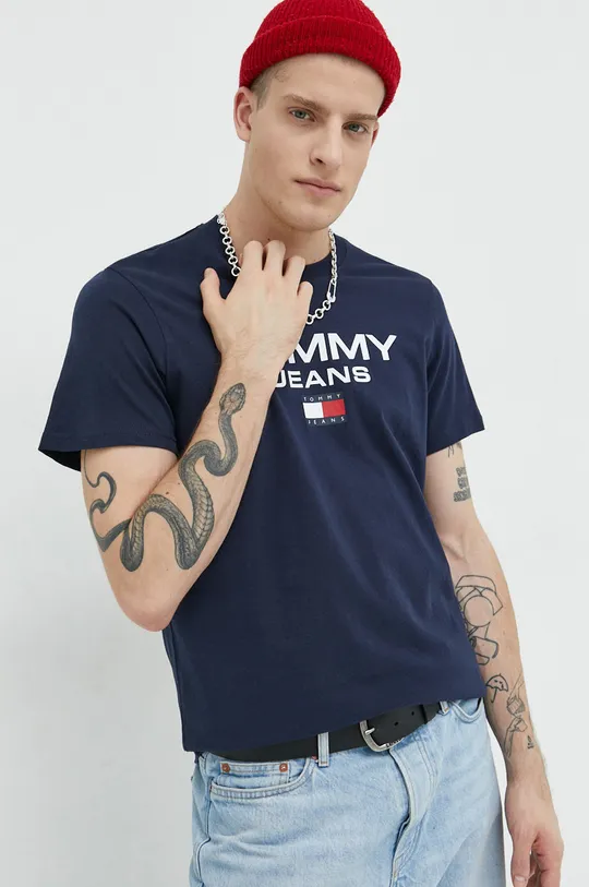 granatowy Tommy Jeans t-shirt bawełniany Męski