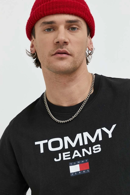 μαύρο Βαμβακερό μπλουζάκι Tommy Jeans Ανδρικά