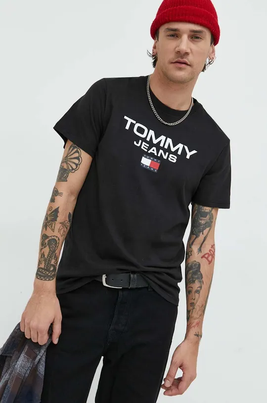 μαύρο Βαμβακερό μπλουζάκι Tommy Jeans