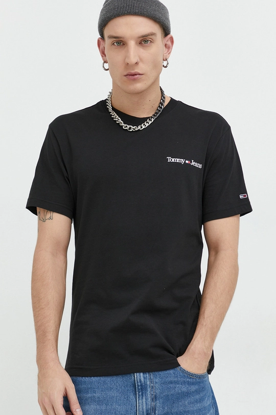 czarny Tommy Jeans t-shirt bawełniany Męski