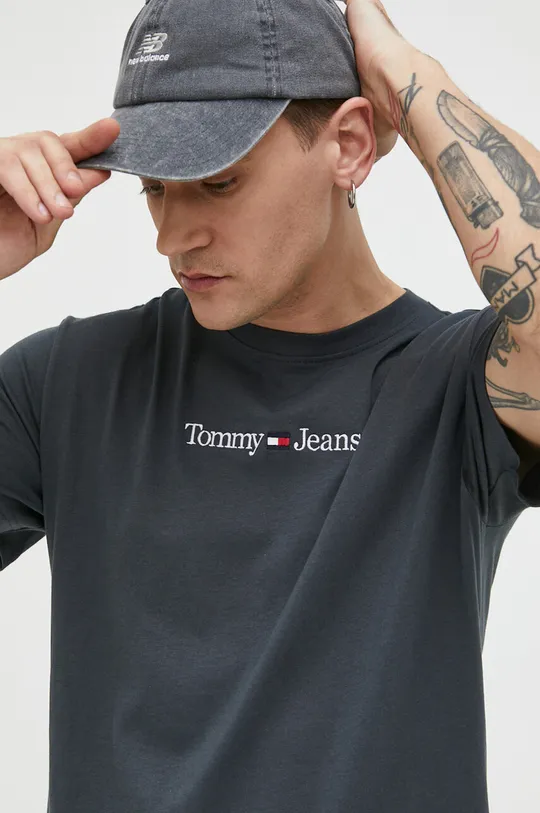 szary Tommy Jeans t-shirt bawełniany