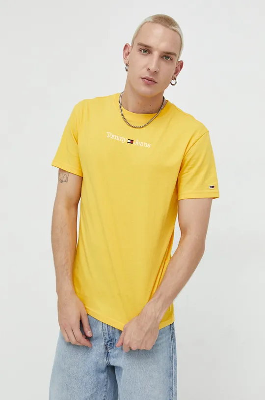 κίτρινο Βαμβακερό μπλουζάκι Tommy Jeans Ανδρικά