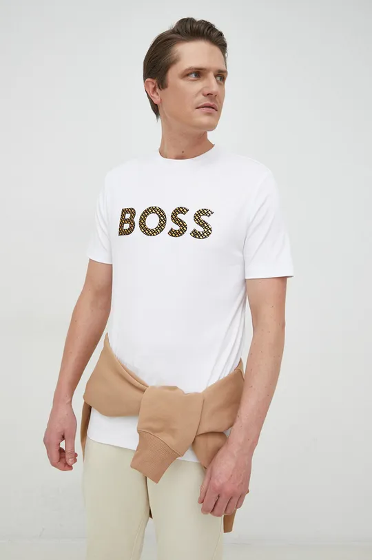 biały BOSS t-shirt bawełniany Męski