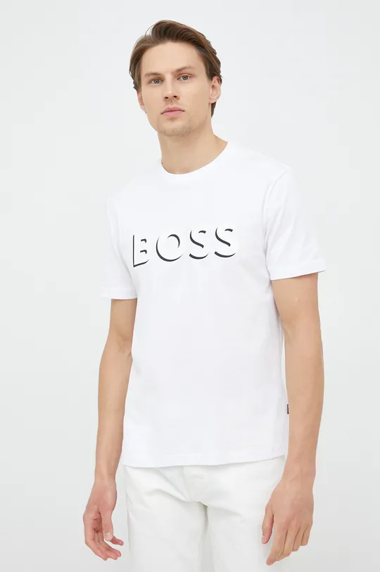 biały BOSS t-shirt bawełniany Męski