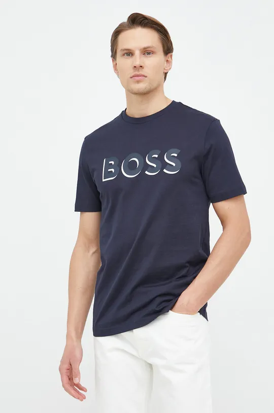 σκούρο μπλε Βαμβακερό μπλουζάκι BOSS Ανδρικά