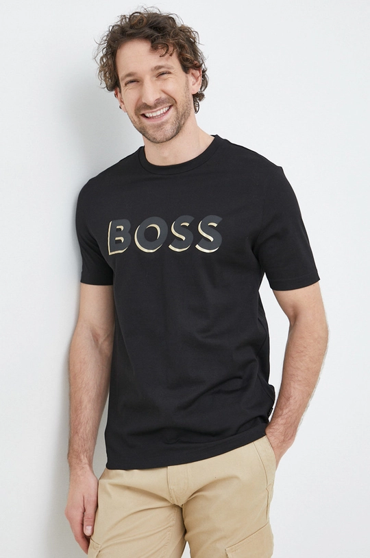 czarny BOSS t-shirt bawełniany Męski