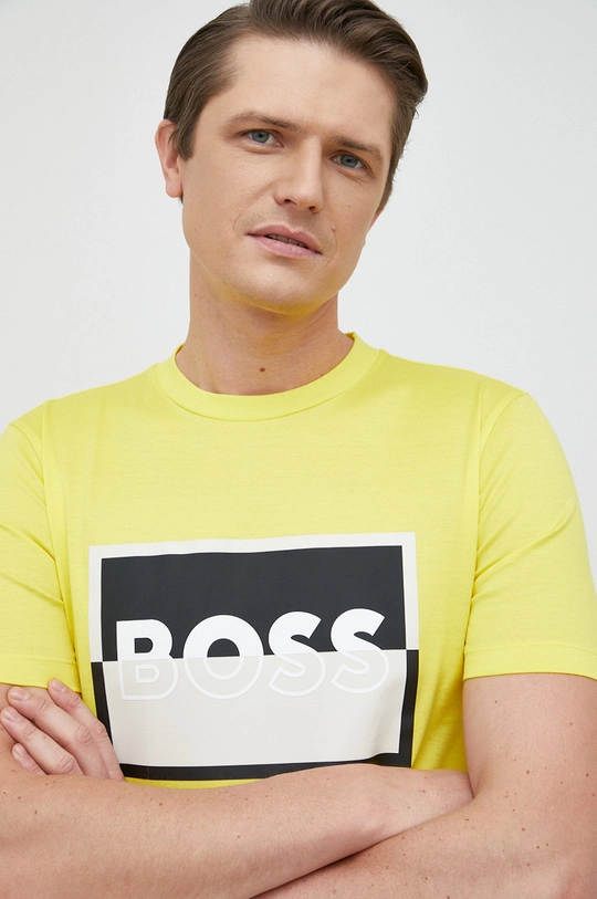 żółty BOSS t-shirt bawełniany