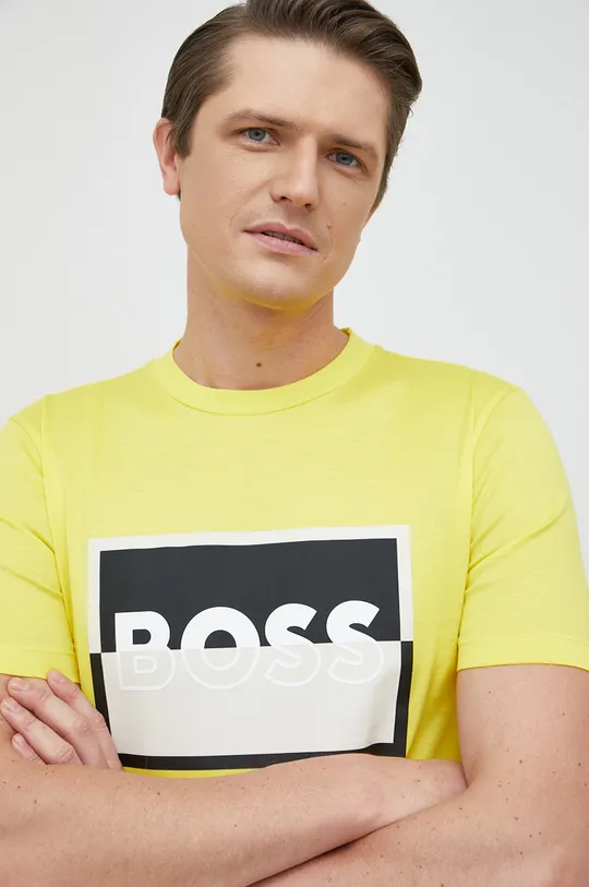κίτρινο Βαμβακερό μπλουζάκι BOSS
