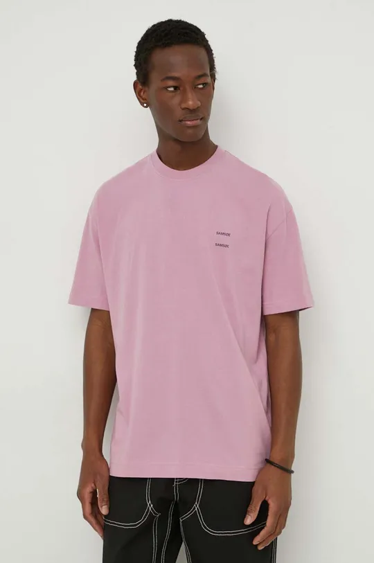 vijolična Bombažna kratka majica Samsoe Samsoe Moški