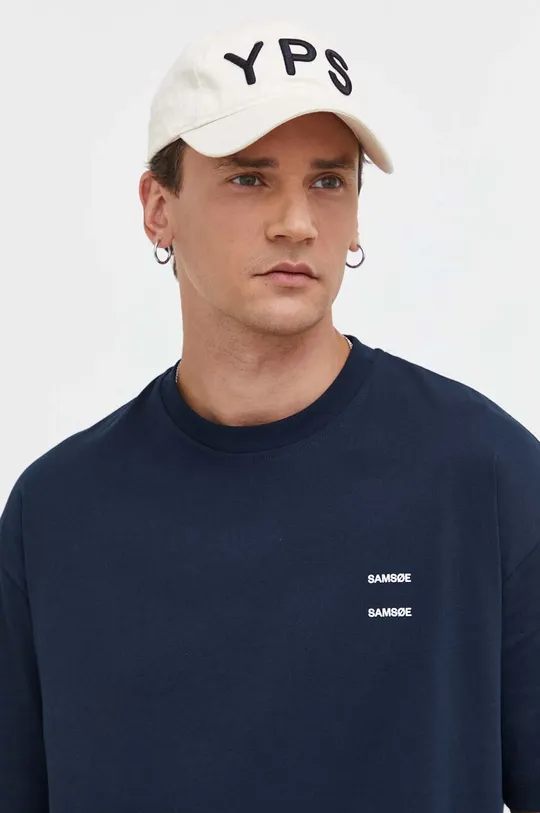 mornarsko modra Bombažna kratka majica Samsoe Samsoe Moški