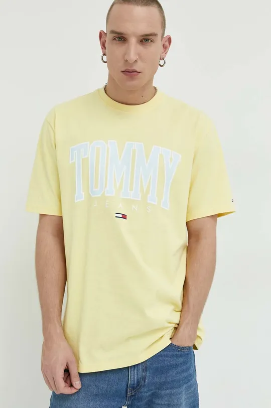 żółty Tommy Jeans t-shirt bawełniany Męski