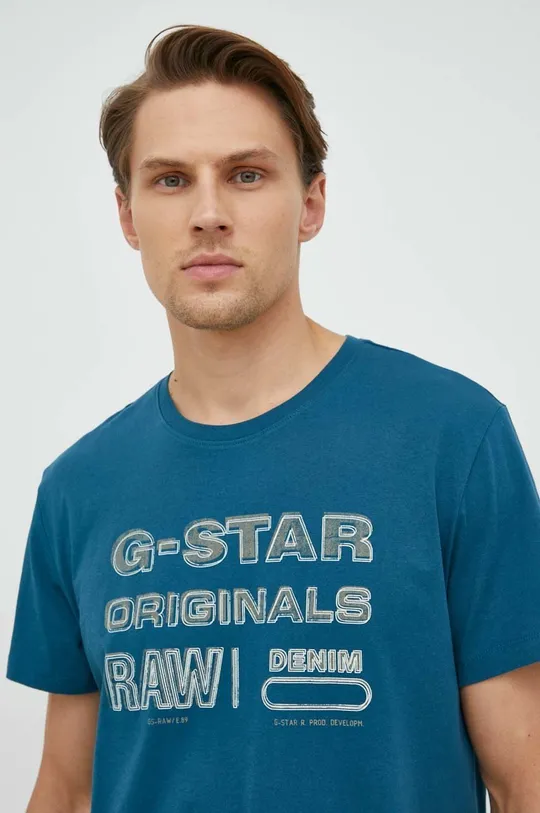 μπλε Βαμβακερό μπλουζάκι G-Star Raw Ανδρικά