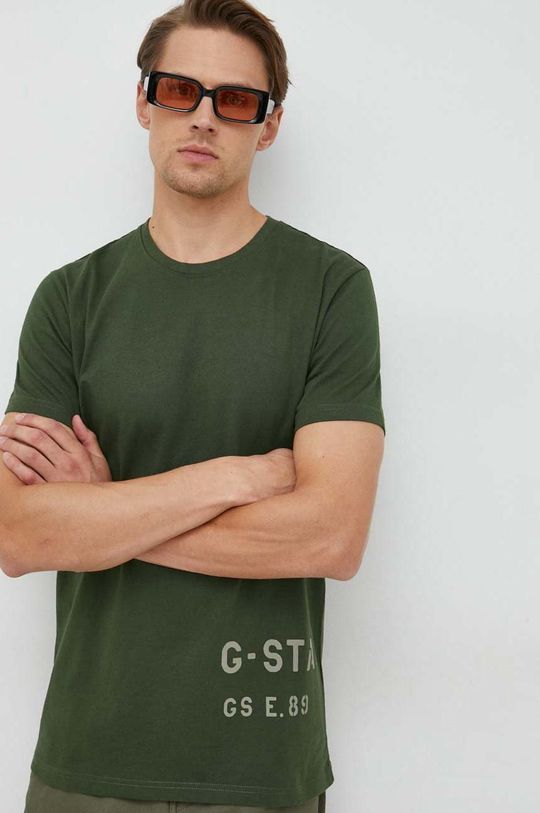 καφέ πράσινο Βαμβακερό μπλουζάκι G-Star Raw Ανδρικά
