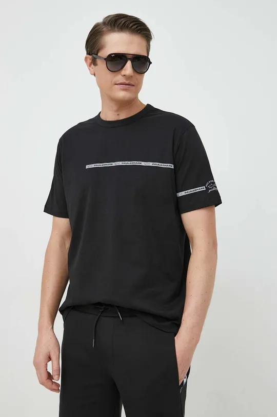μαύρο Βαμβακερό μπλουζάκι Paul&Shark Ανδρικά