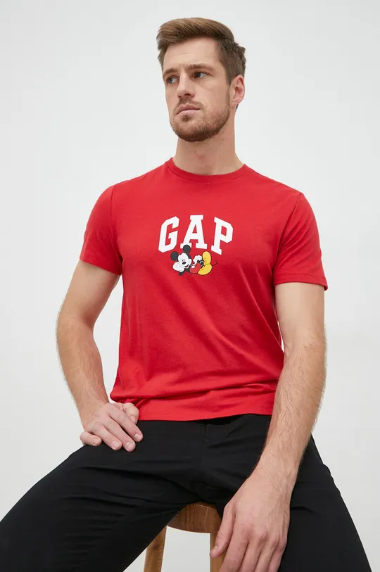 κόκκινο Βαμβακερό μπλουζάκι GAP Mickey Mouse Ανδρικά