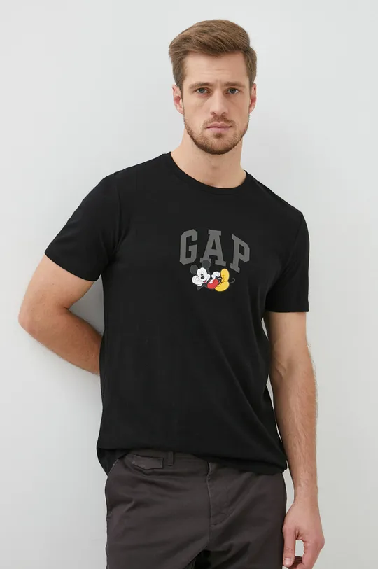 μαύρο Βαμβακερό μπλουζάκι GAP Mickey Mouse Ανδρικά