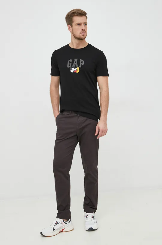 Βαμβακερό μπλουζάκι GAP Mickey Mouse μαύρο