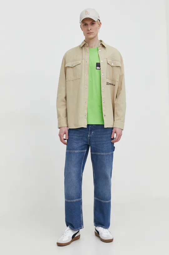 Βαμβακερό μπλουζάκι Karl Lagerfeld Jeans πράσινο