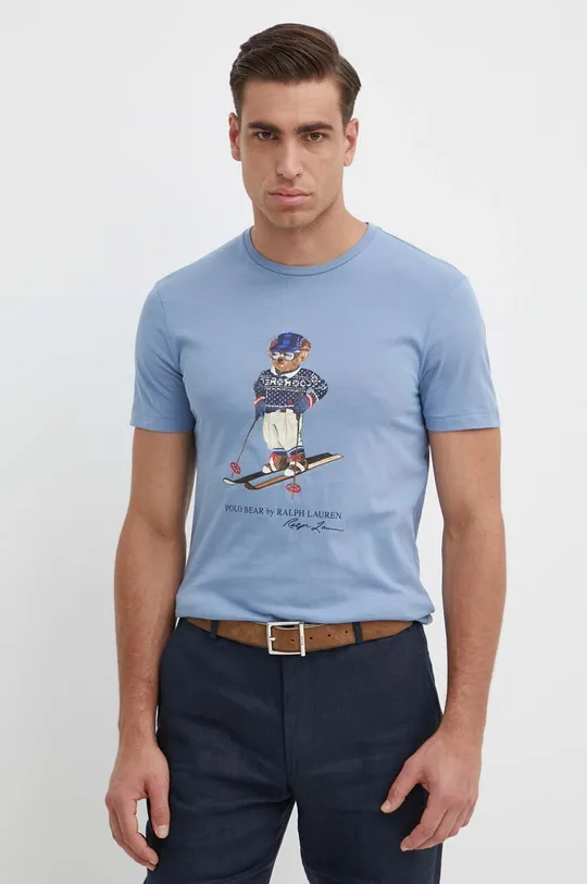 modra Bombažna kratka majica Polo Ralph Lauren Moški