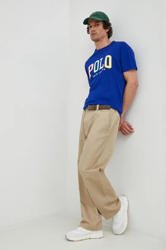 Bombažna kratka majica Polo Ralph Lauren modra