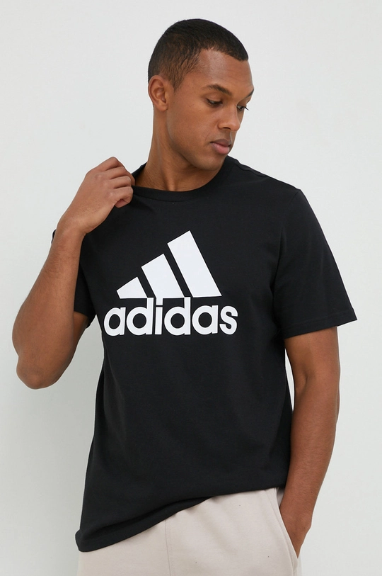 μαύρο Βαμβακερό μπλουζάκι adidas Ανδρικά