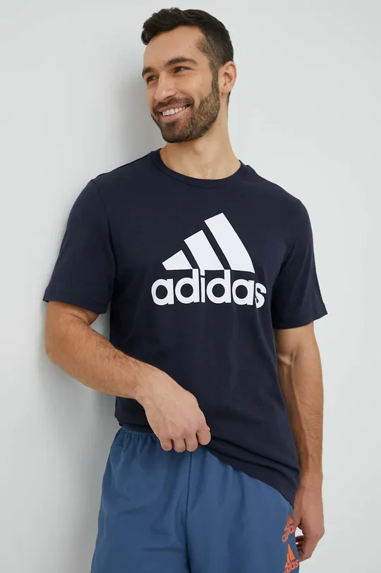 тёмно-синий Хлопковая футболка adidas Мужской