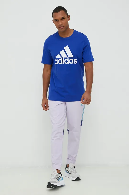 Хлопковая футболка adidas голубой