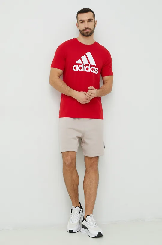 Bombažna kratka majica adidas rdeča