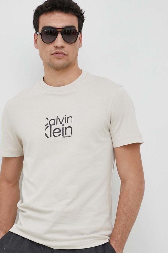kremowy Calvin Klein t-shirt bawełniany