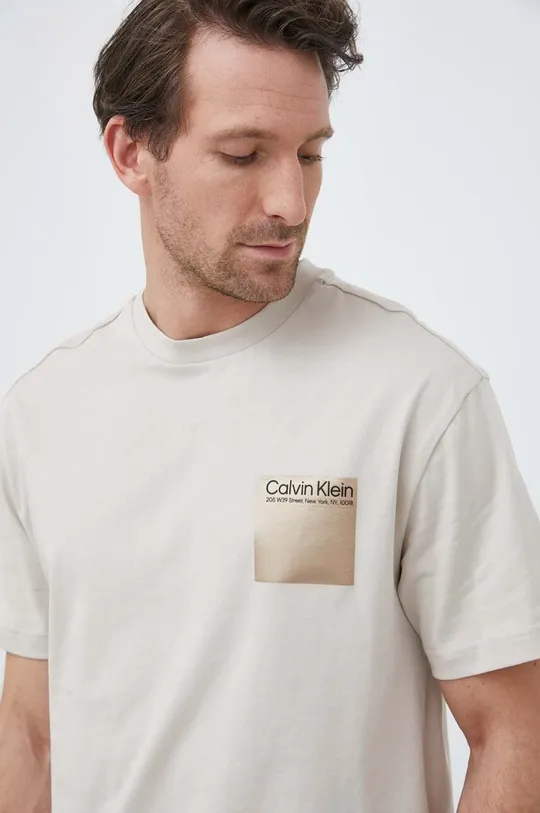 smetanová Bavlněné tričko Calvin Klein Pánský