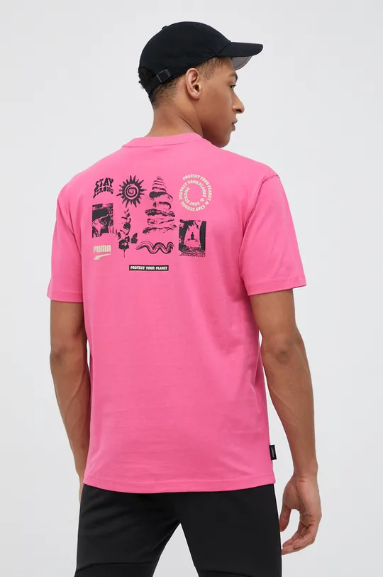 ροζ Βαμβακερό μπλουζάκι Puma Ανδρικά