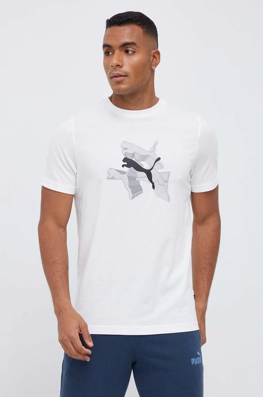 biały Puma t-shirt bawełniany Męski