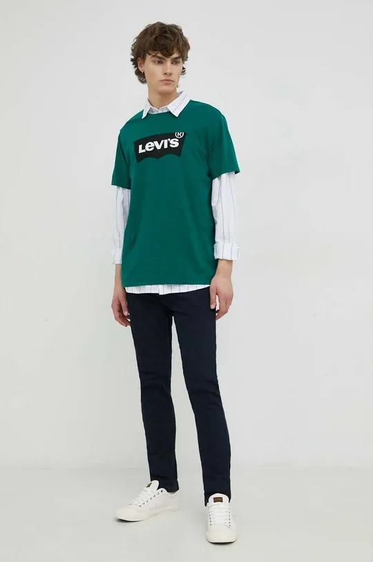 Bombažna kratka majica Levi's zelena