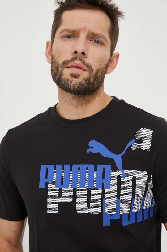 czarny Puma t-shirt bawełniany Męski