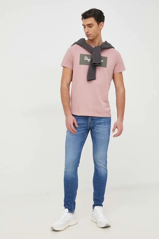 Bavlnené tričko Pepe Jeans Aaron ružová