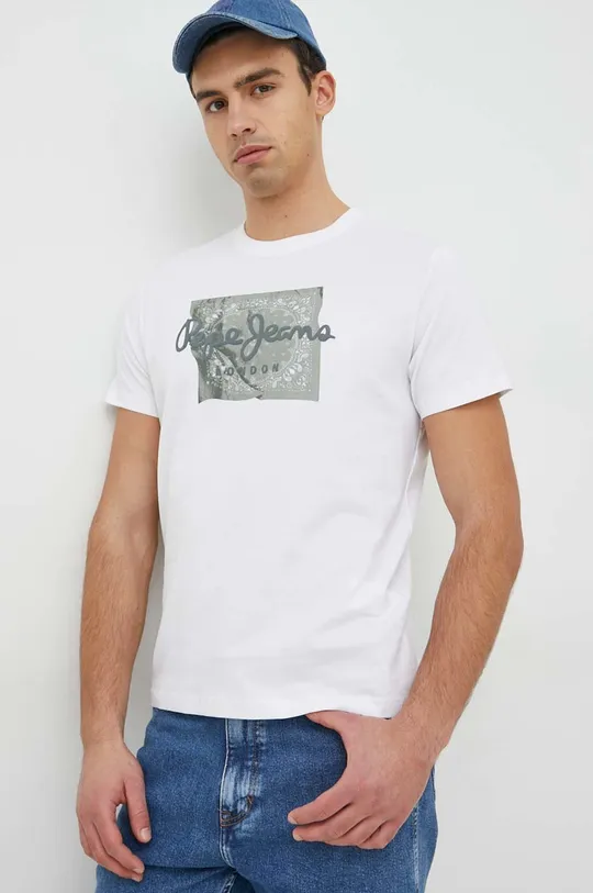 λευκό Βαμβακερό μπλουζάκι Pepe Jeans alcott Ανδρικά