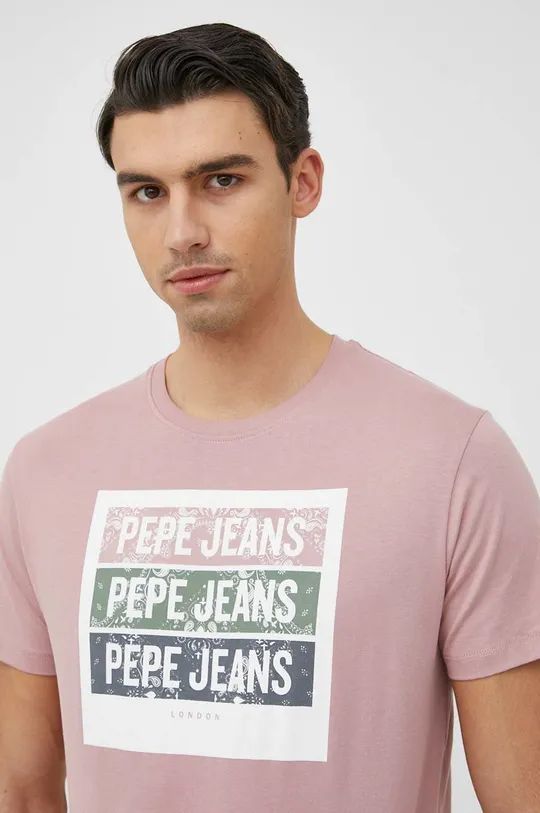 ροζ Βαμβακερό μπλουζάκι Pepe Jeans Acee Ανδρικά