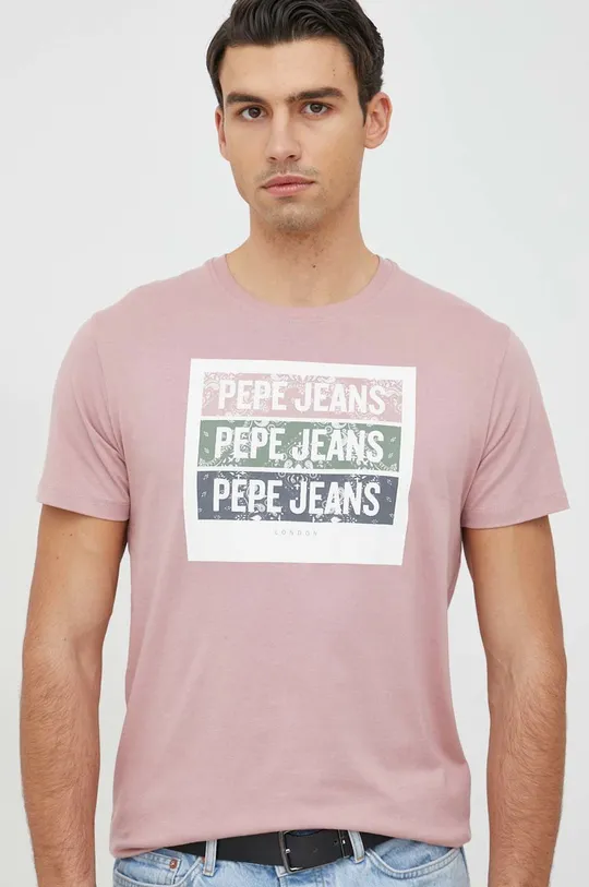 ροζ Βαμβακερό μπλουζάκι Pepe Jeans Acee