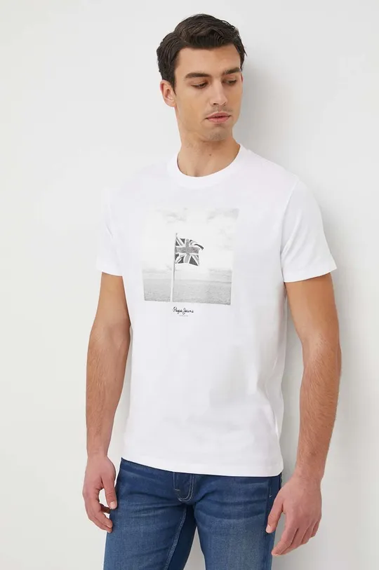λευκό Βαμβακερό μπλουζάκι Pepe Jeans Alfred Ανδρικά