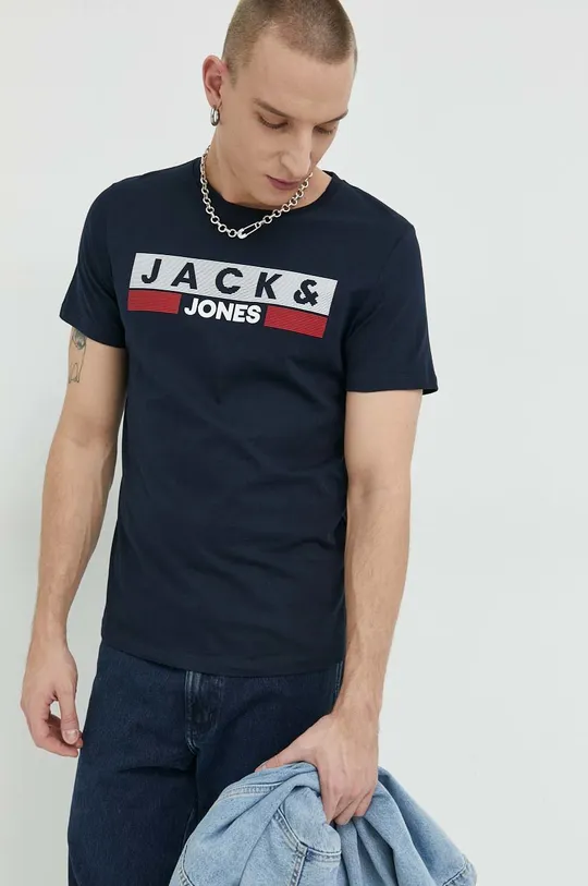 granatowy Jack & Jones t-shirt bawełniany JJECORP Męski