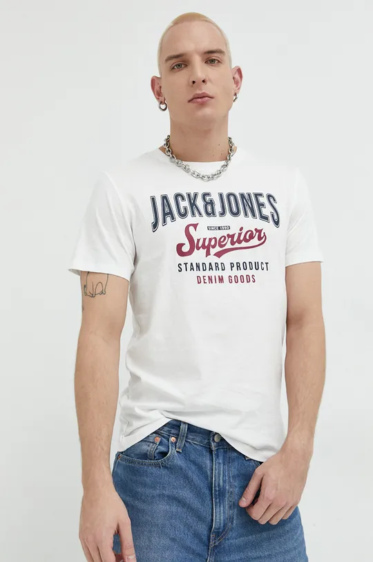 λευκό Βαμβακερό μπλουζάκι Jack & Jones JJELOGO Ανδρικά