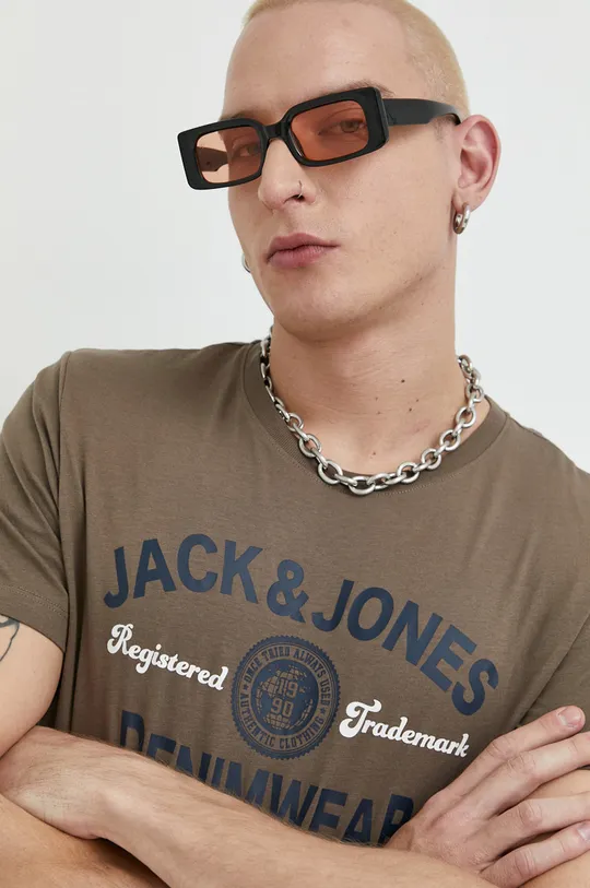 καφέ Βαμβακερό μπλουζάκι Jack & Jones JJELOGO