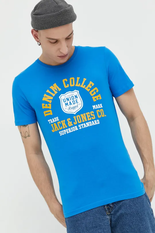 μπλε Βαμβακερό μπλουζάκι Jack & Jones JJELOGO Ανδρικά