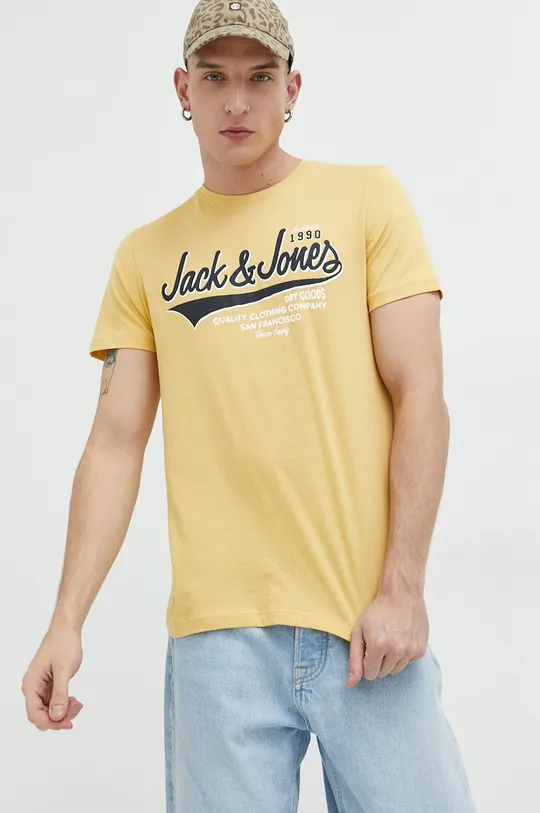 κίτρινο Βαμβακερό μπλουζάκι Jack & Jones JJELOGO