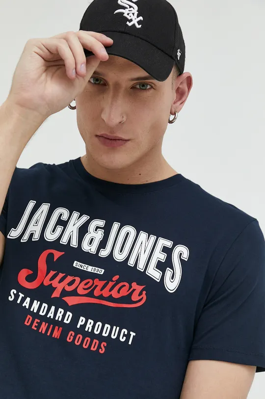 sötétkék Jack & Jones pamut póló JJELOGO Férfi