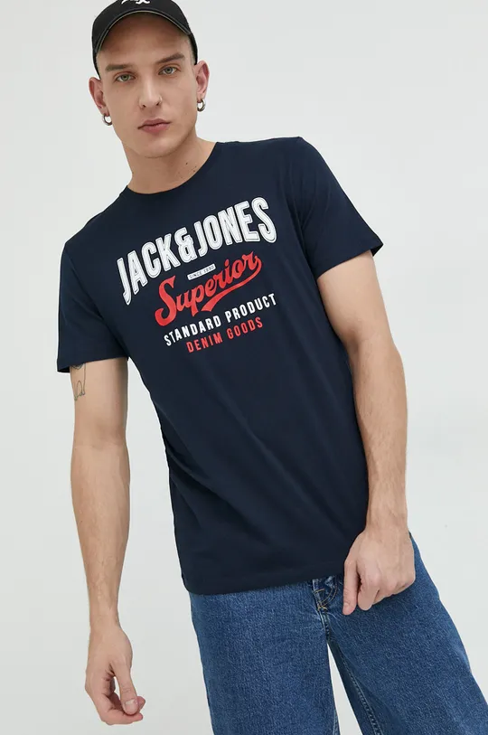 σκούρο μπλε Βαμβακερό μπλουζάκι Jack & Jones JJELOGO