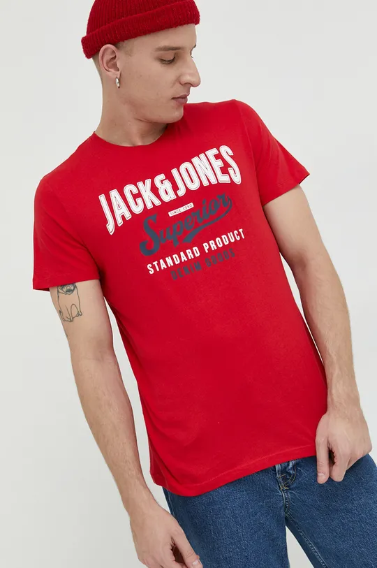 κόκκινο Βαμβακερό μπλουζάκι Jack & Jones JJELOGO