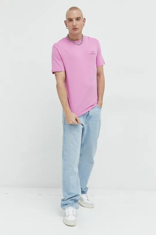 Βαμβακερό μπλουζάκι Jack & Jones JJEFELIX ροζ